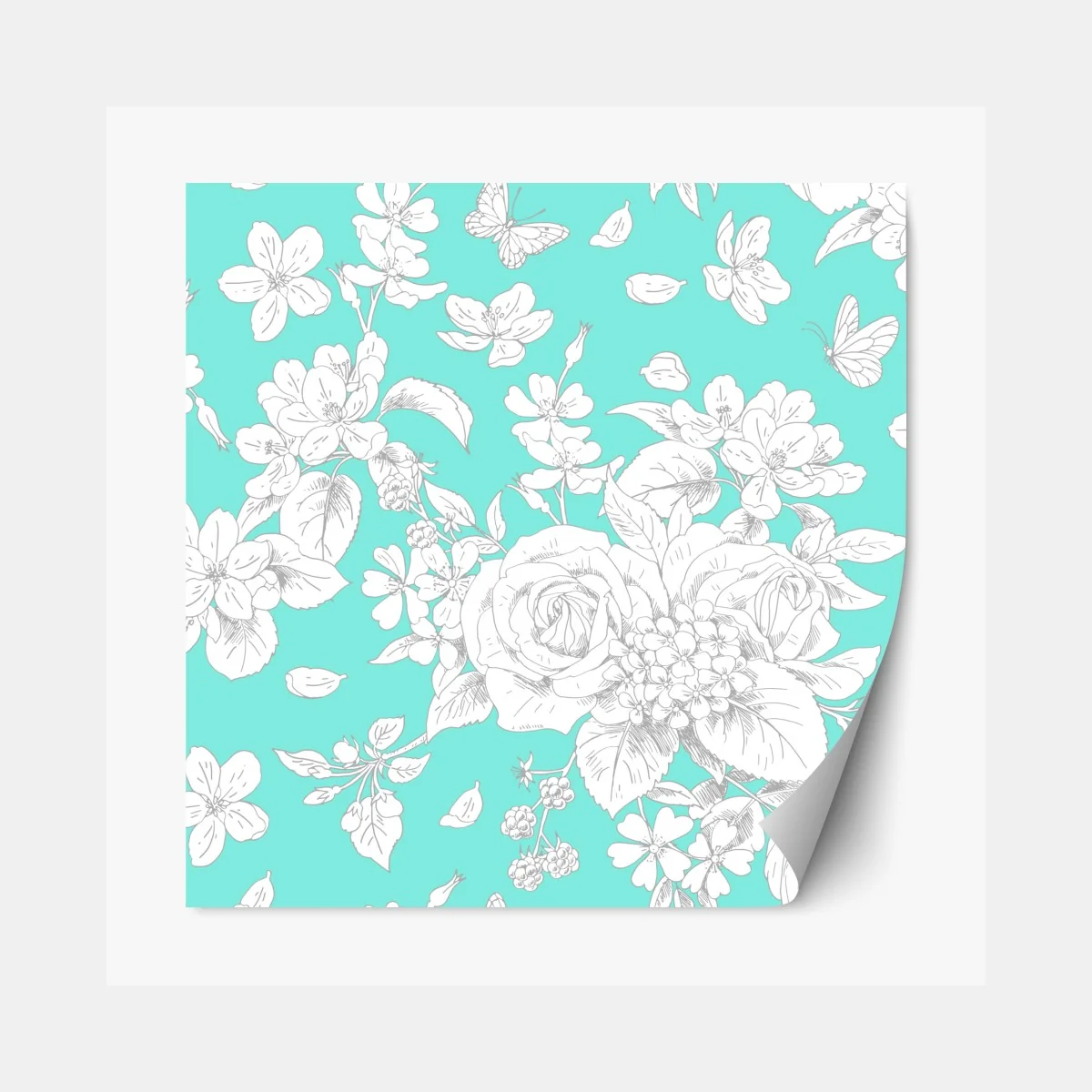 Naklejka repozycjonowalna turkusowy wzór botaniczny z kwiatami – Wallissimo® Naklejka repozycjonowalna turkusowy wzór botaniczny z kwiatami – Wallissimo®