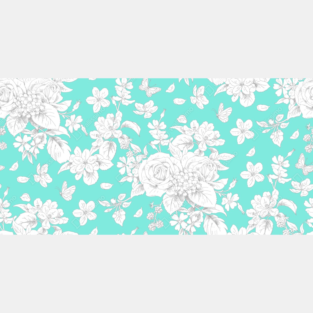 Naklejka repozycjonowalna turkusowy wzór botaniczny z kwiatami – Wallissimo® Naklejka repozycjonowalna turkusowy wzór botaniczny z kwiatami – Wallissimo®