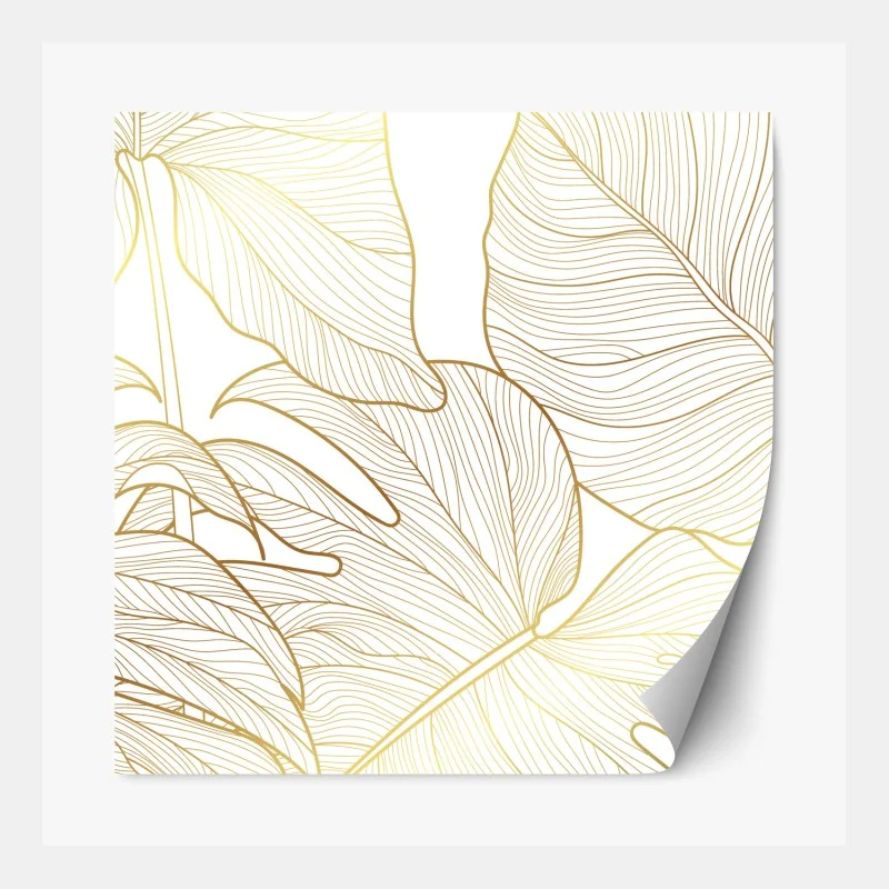 Naklejka repozycjonowalna złote botaniczne rysunki liści