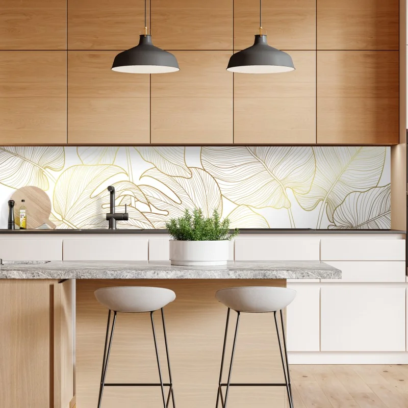 Naklejka repozycjonowalna złote botaniczne rysunki liści – Wallissimo® Naklejka repozycjonowalna złote botaniczne rysunki liści – Wallissimo®