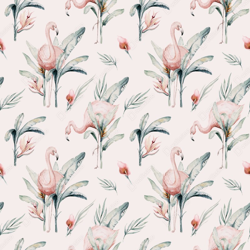 Naklejka repozycjonowalna akwarelowy wzór z flamingami – Wallissimo® Naklejka repozycjonowalna akwarelowy wzór z flamingami – Wallissimo®