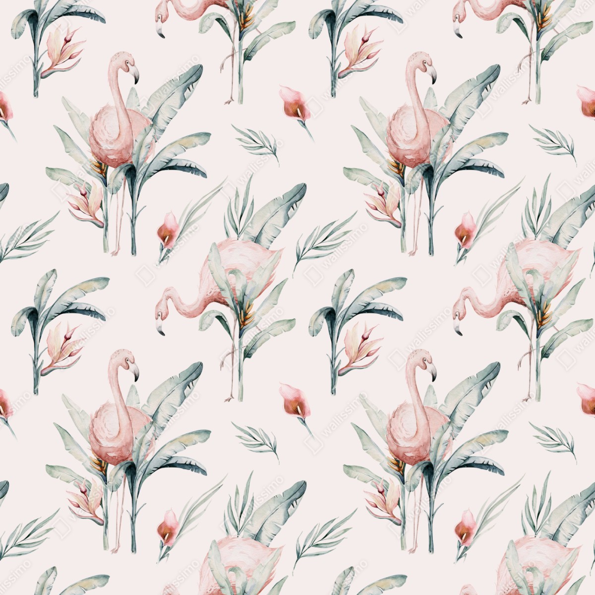 Naklejka repozycjonowalna akwarelowy wzór z flamingami – Wallissimo® Naklejka repozycjonowalna akwarelowy wzór z flamingami – Wallissimo®