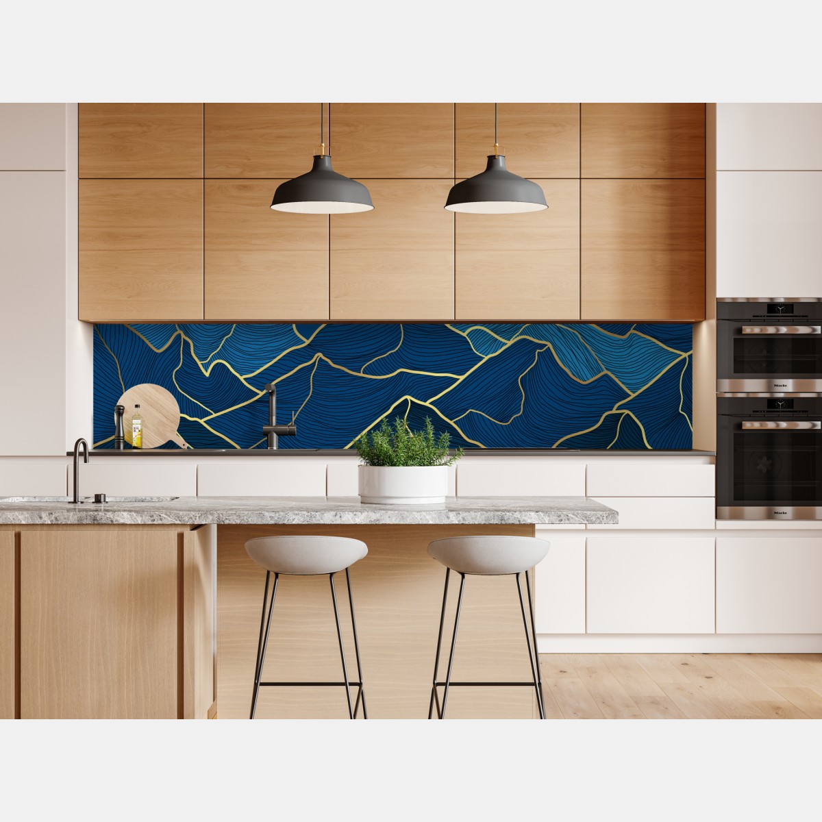 Naklejka repozycjonowalna złote linie górskie na granatowym tle – Wallissimo® Naklejka repozycjonowalna złote linie górskie na granatowym tle – Wallissimo®
