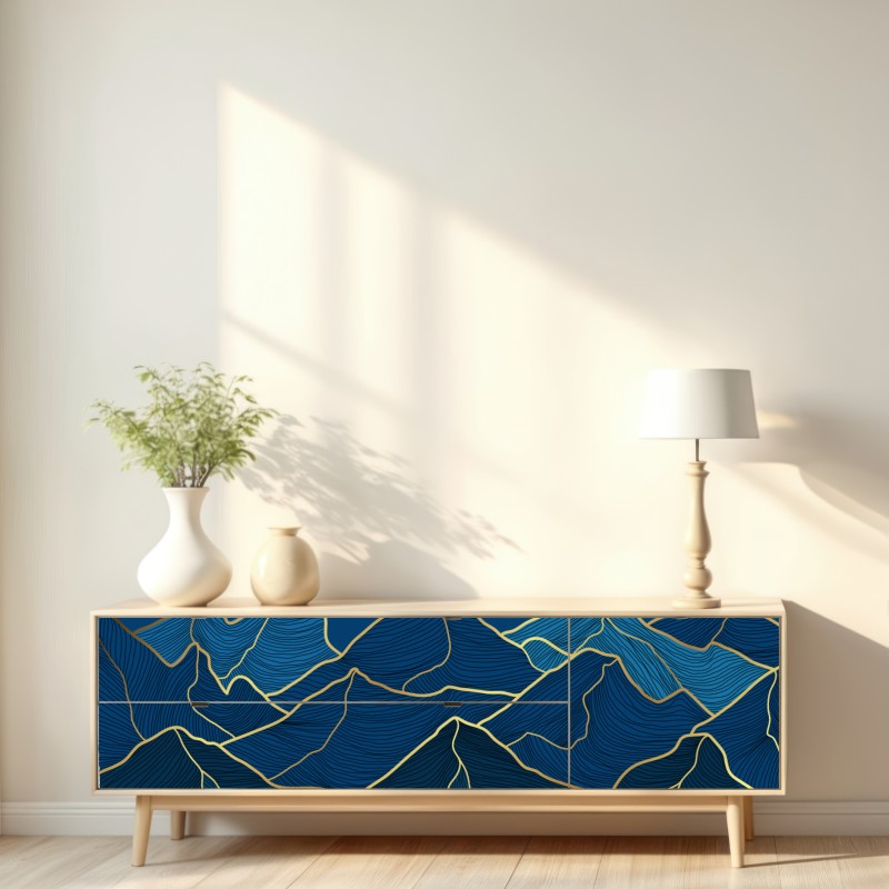 Naklejka repozycjonowalna złote linie górskie na granatowym tle – Wallissimo® Naklejka repozycjonowalna złote linie górskie na granatowym tle – Wallissimo®