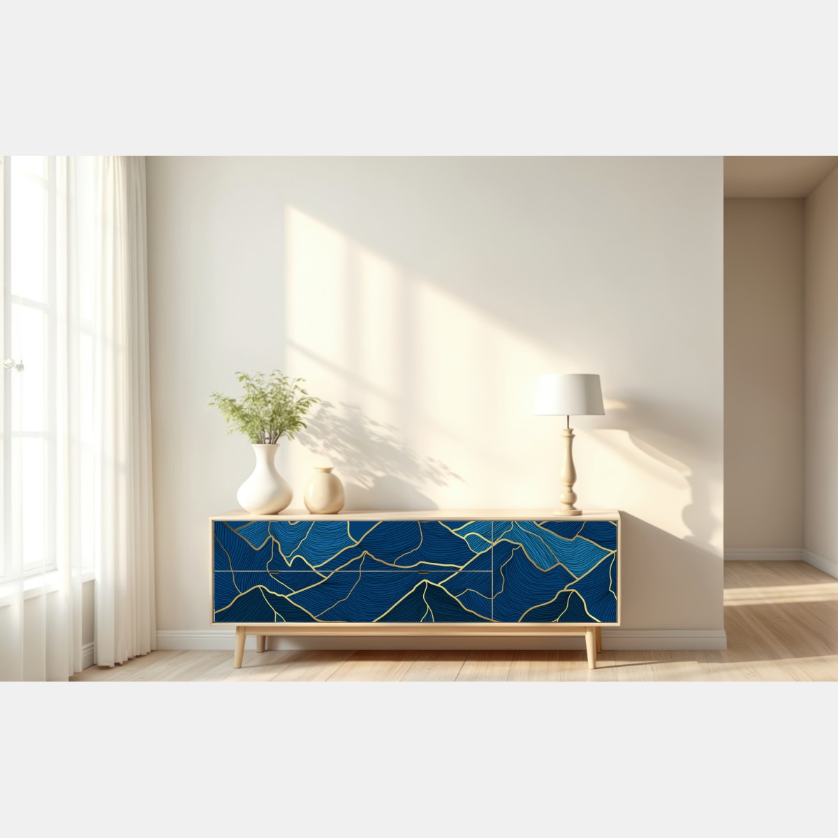 Naklejka repozycjonowalna złote linie górskie na granatowym tle – Wallissimo® Naklejka repozycjonowalna złote linie górskie na granatowym tle – Wallissimo®