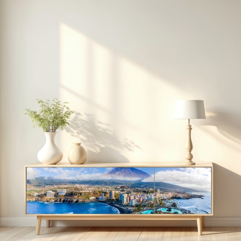 Naklejka repozycjonowalna panorama lotnicza wybrzeża Teneryfy z wulkanem Teide – Wallissimo® Naklejka repozycjonowalna panorama lotnicza wybrzeża Teneryfy z wulkanem Teide – Wallissimo®