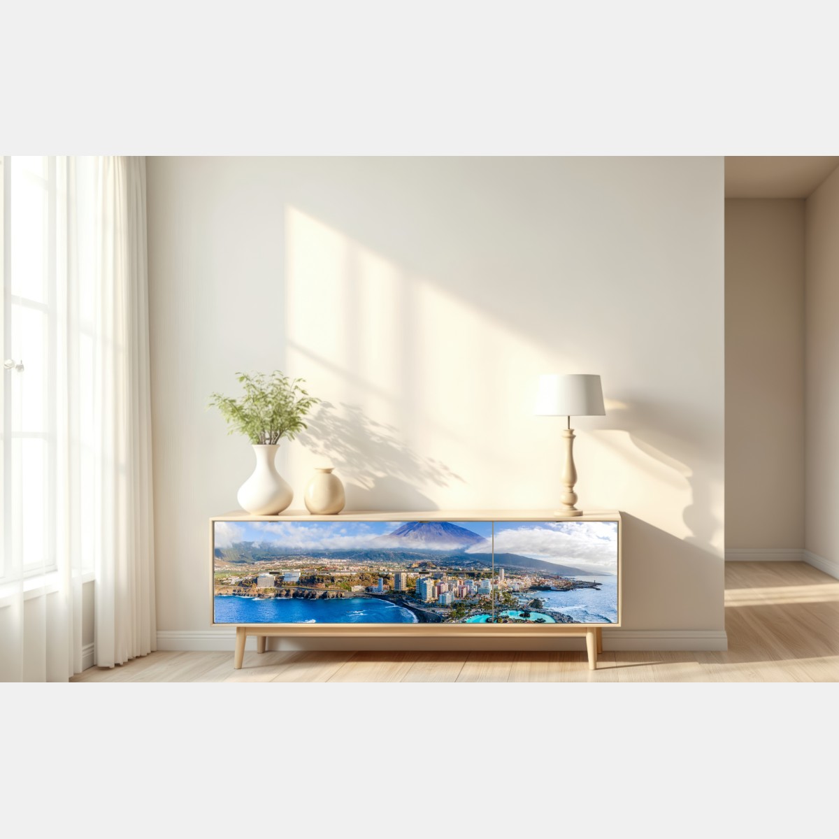 Naklejka repozycjonowalna panorama lotnicza wybrzeża Teneryfy z wulkanem Teide – Wallissimo® Naklejka repozycjonowalna panorama lotnicza wybrzeża Teneryfy z wulkanem Teide – Wallissimo®