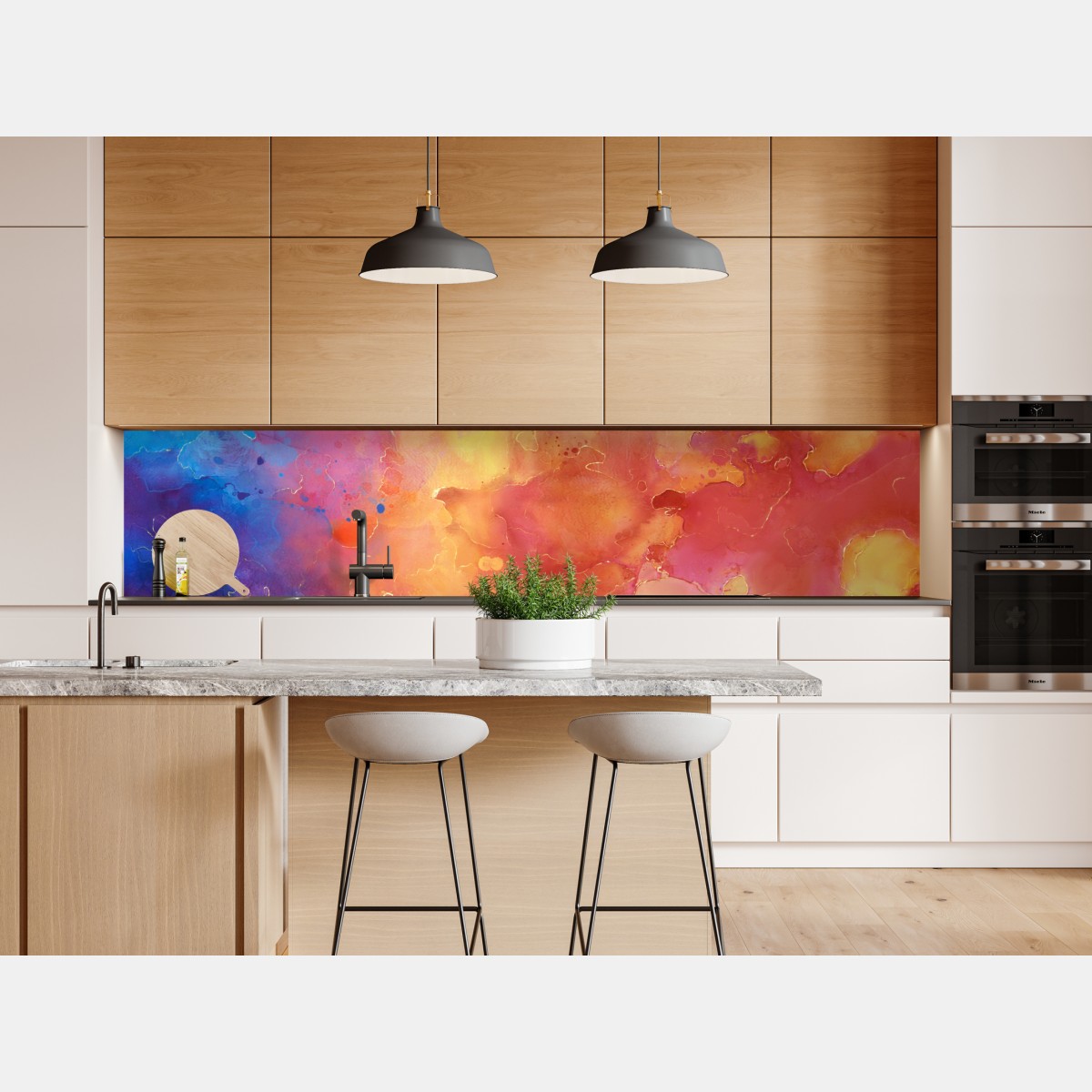 Naklejka repozycjonowalna żywa akwarelowa abstrakcja w ciepłych barwach – Wallissimo® Naklejka repozycjonowalna żywa akwarelowa abstrakcja w ciepłych barwach – Wallissimo®