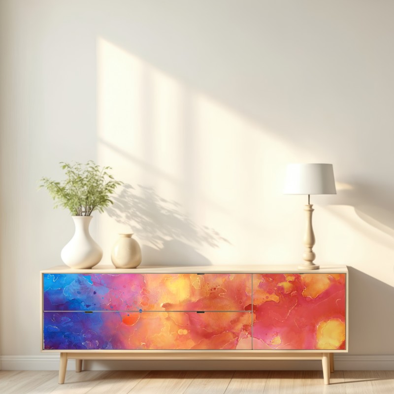 Naklejka repozycjonowalna żywa akwarelowa abstrakcja w ciepłych barwach – Wallissimo® Naklejka repozycjonowalna żywa akwarelowa abstrakcja w ciepłych barwach – Wallissimo®