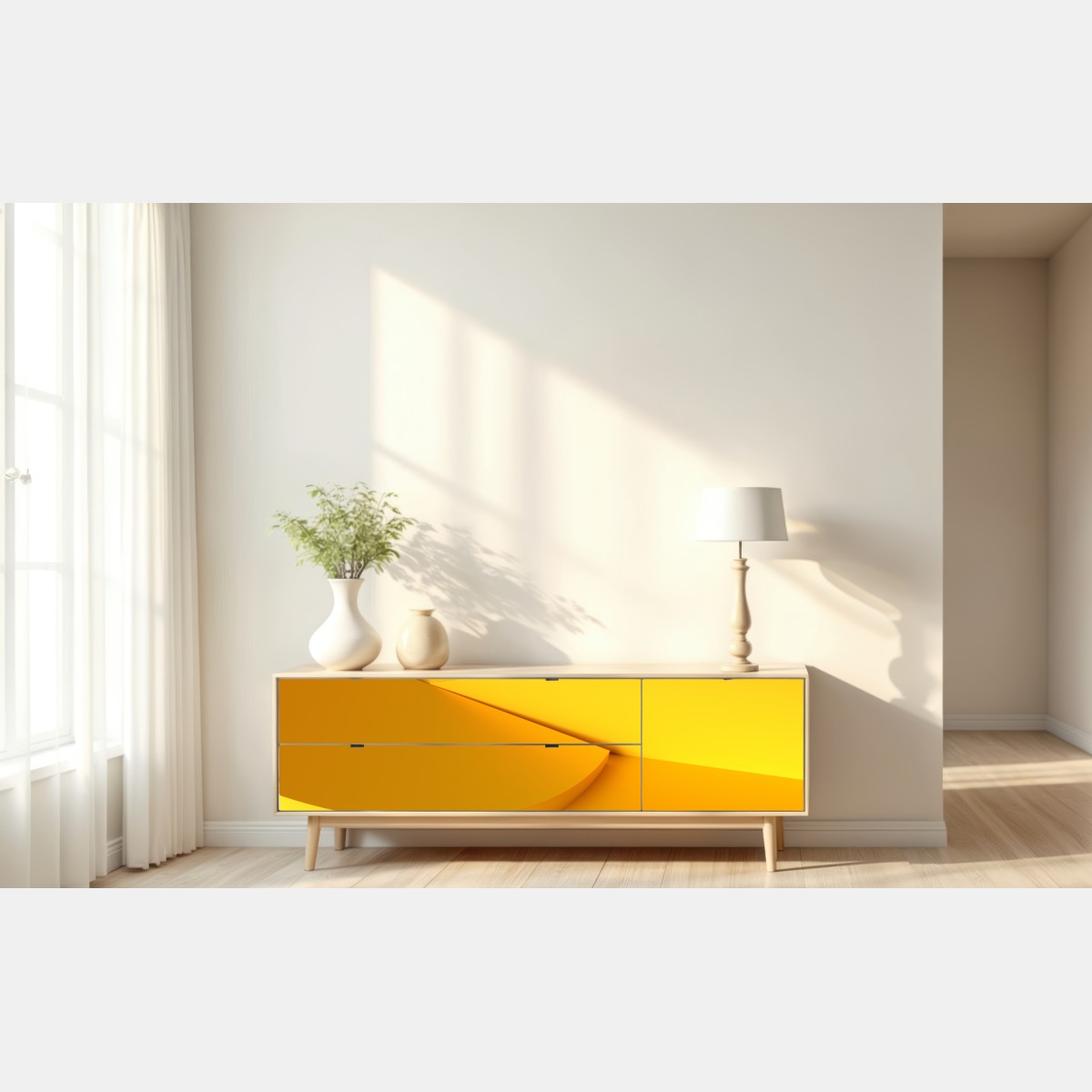 Naklejka repozycjonowalna żółta geometryczna abstrakcja 3d – Wallissimo® Naklejka repozycjonowalna żółta geometryczna abstrakcja 3d – Wallissimo®