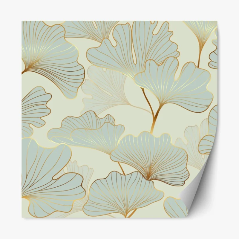 Naklejka repozycjonowalna pastelowy wzór liści miłorzębu ze złotymi akcentami