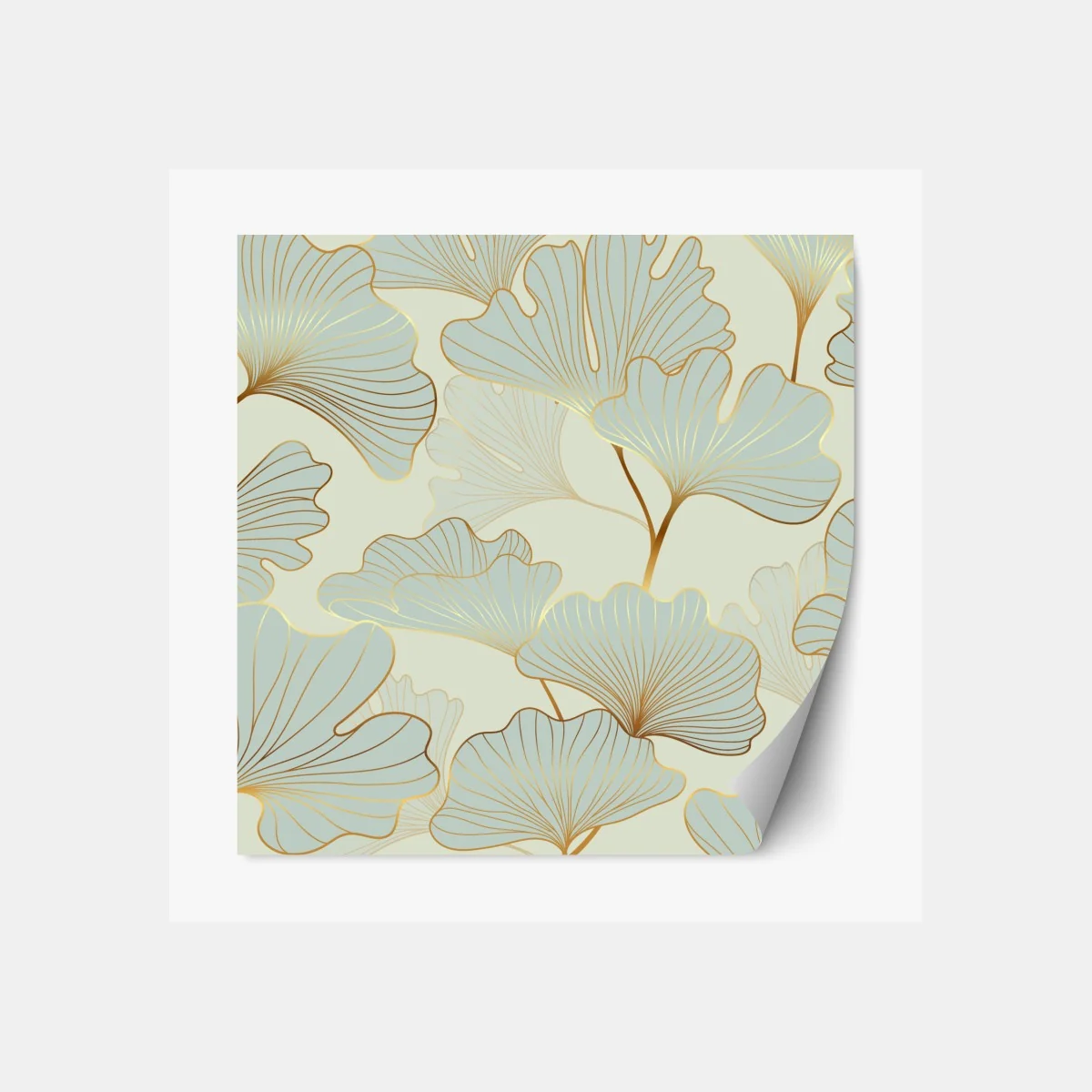 Naklejka repozycjonowalna pastelowy wzór liści miłorzębu ze złotymi akcentami – Wallissimo® Naklejka repozycjonowalna pastelowy wzór liści miłorzębu ze złotymi akcentami – Wallissimo®