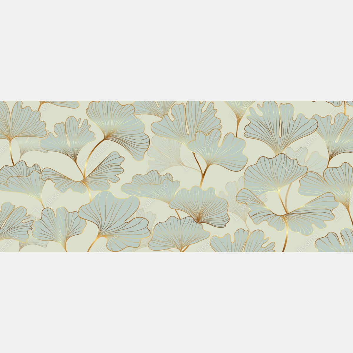 Naklejka repozycjonowalna pastelowy wzór liści miłorzębu ze złotymi akcentami – Wallissimo® Naklejka repozycjonowalna pastelowy wzór liści miłorzębu ze złotymi akcentami – Wallissimo®