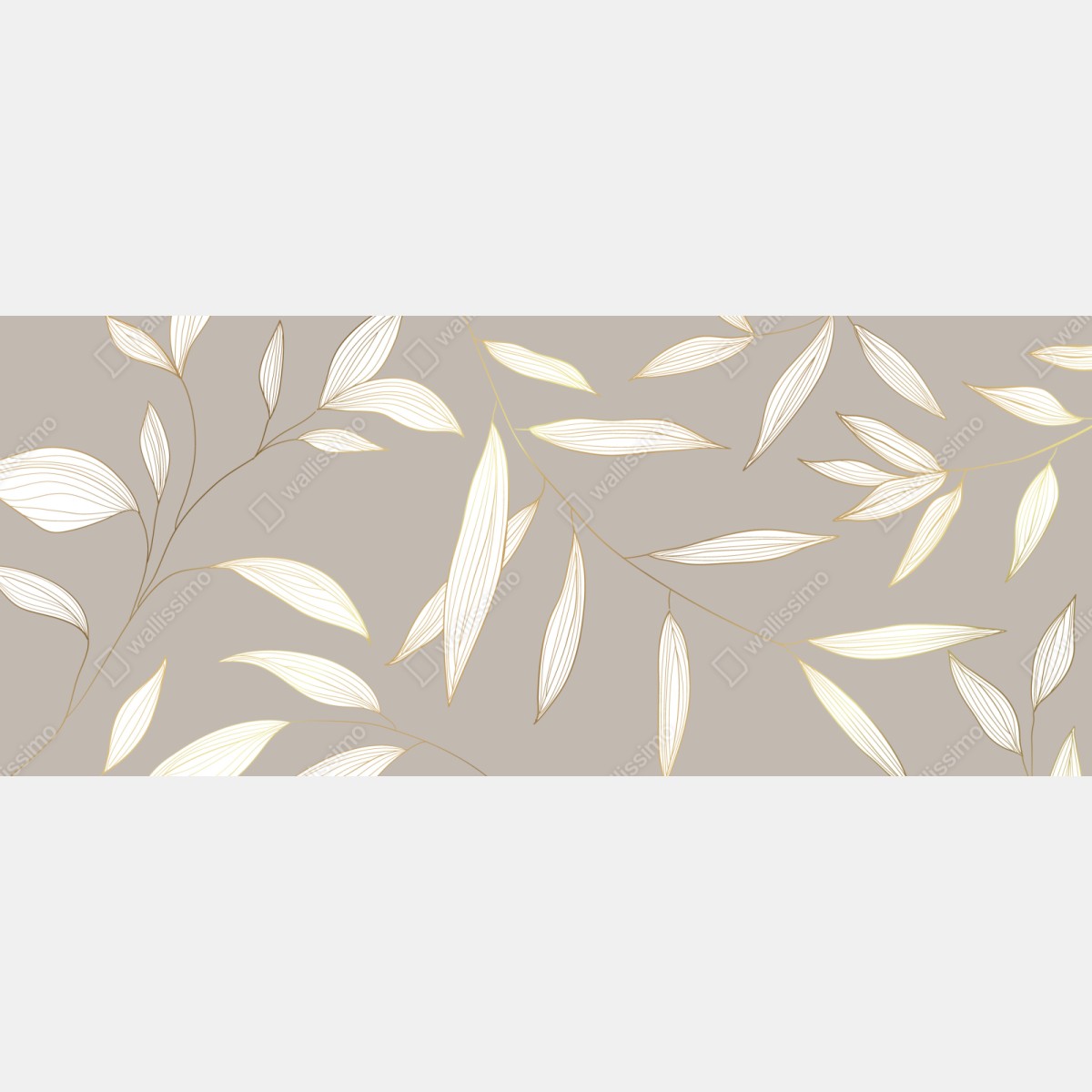 Naklejka repozycjonowalna delikatne liście z złotym obrysem na beżowym tle – Wallissimo® Naklejka repozycjonowalna delikatne liście z złotym obrysem na beżowym tle – Wallissimo®