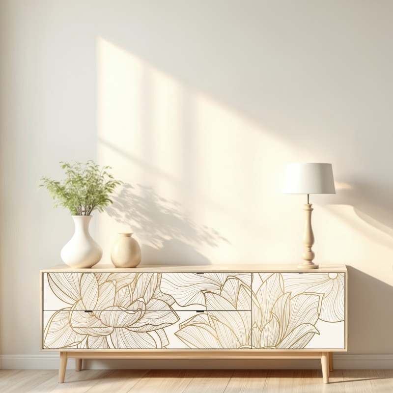 Naklejka repozycjonowalna elegancka złota ilustracja kwiatowa – Wallissimo® Naklejka repozycjonowalna elegancka złota ilustracja kwiatowa – Wallissimo®