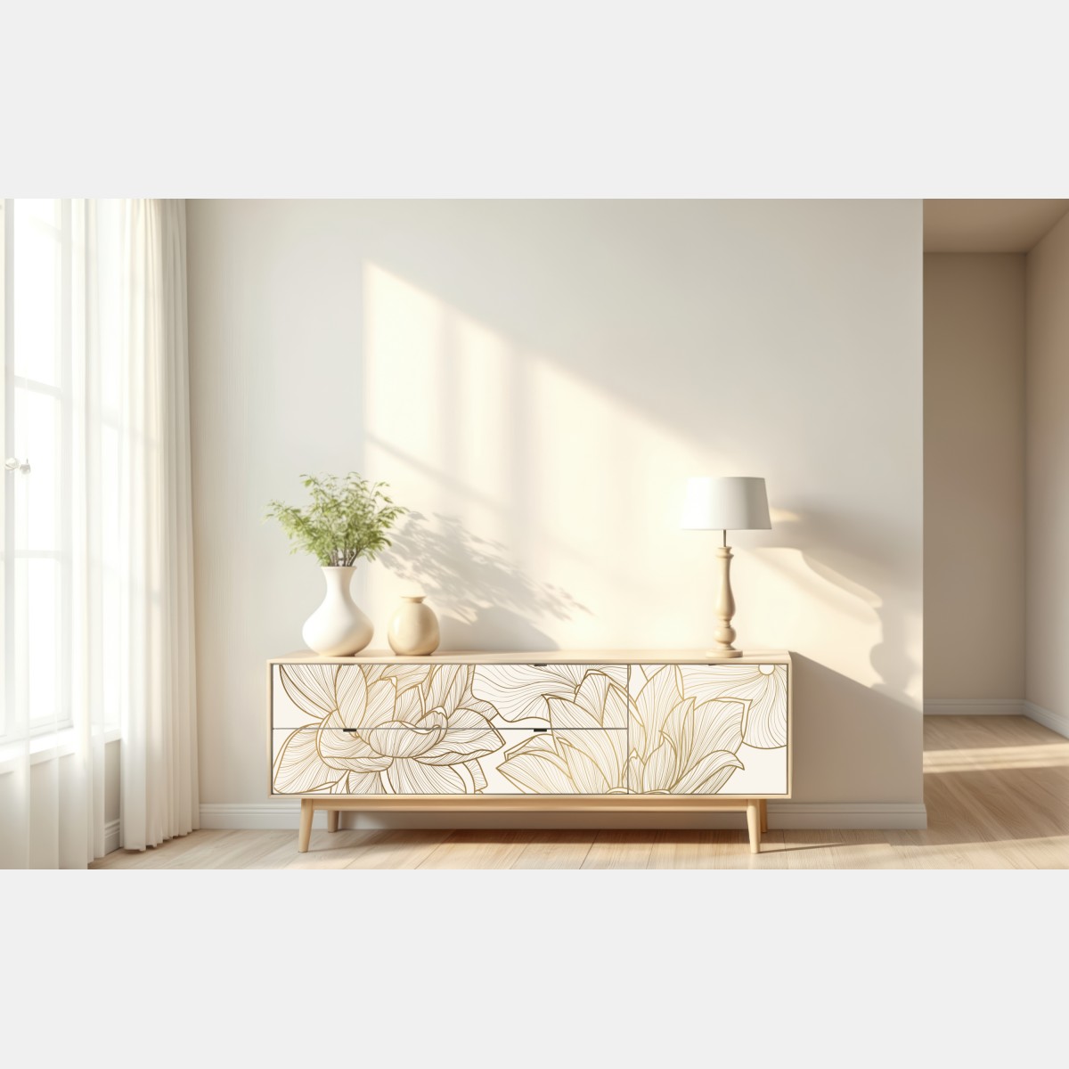 Naklejka repozycjonowalna elegancka złota ilustracja kwiatowa – Wallissimo® Naklejka repozycjonowalna elegancka złota ilustracja kwiatowa – Wallissimo®