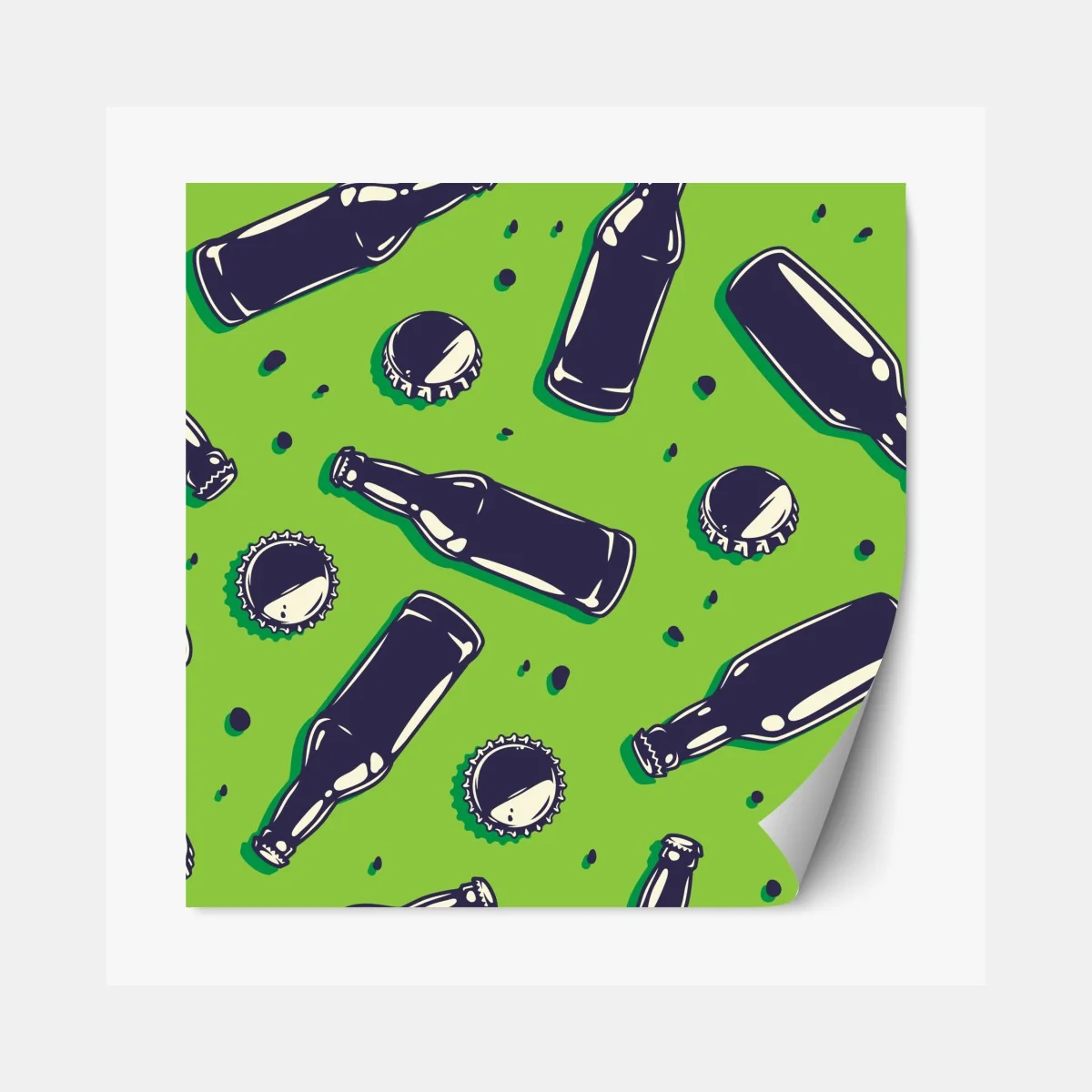 Naklejka repozycjonowalna wzór butelek piwa w stylu pop art na zielonym tle – Wallissimo® Naklejka repozycjonowalna wzór butelek piwa w stylu pop art na zielonym tle – Wallissimo®