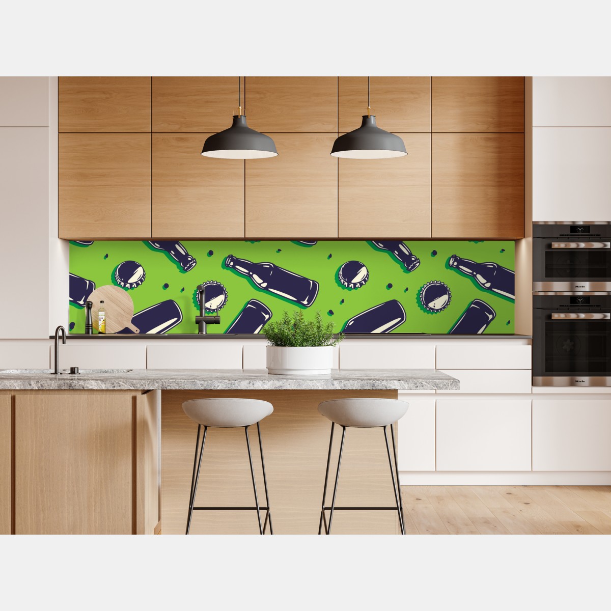 Naklejka repozycjonowalna wzór butelek piwa w stylu pop art na zielonym tle – Wallissimo® Naklejka repozycjonowalna wzór butelek piwa w stylu pop art na zielonym tle – Wallissimo®
