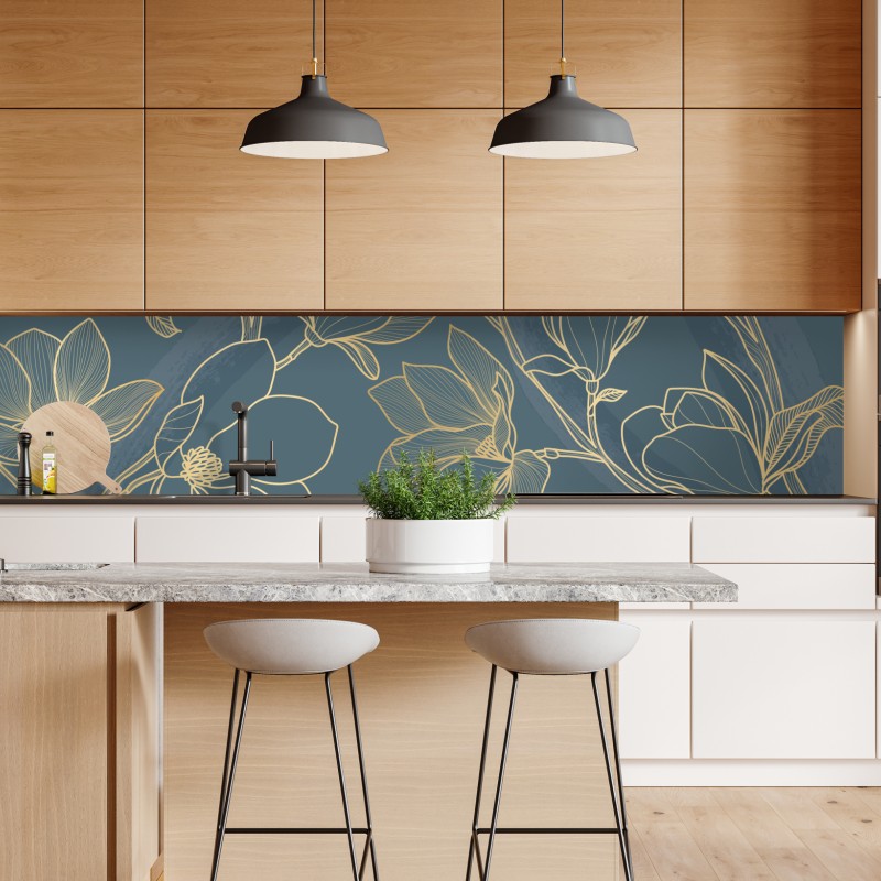 Naklejka repozycjonowalna złote liście w stylu line art – Wallissimo®