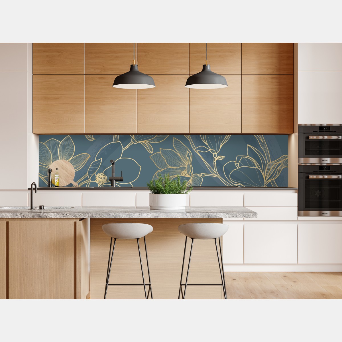 Naklejka repozycjonowalna złota magnolia na turkusowym tle – Wallissimo® Naklejka repozycjonowalna złota magnolia na turkusowym tle – Wallissimo®