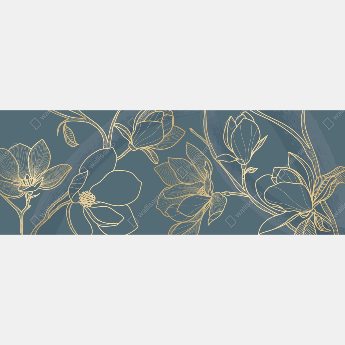Naklejka repozycjonowalna złota magnolia na turkusowym tle – Wallissimo® Naklejka repozycjonowalna złota magnolia na turkusowym tle – Wallissimo®