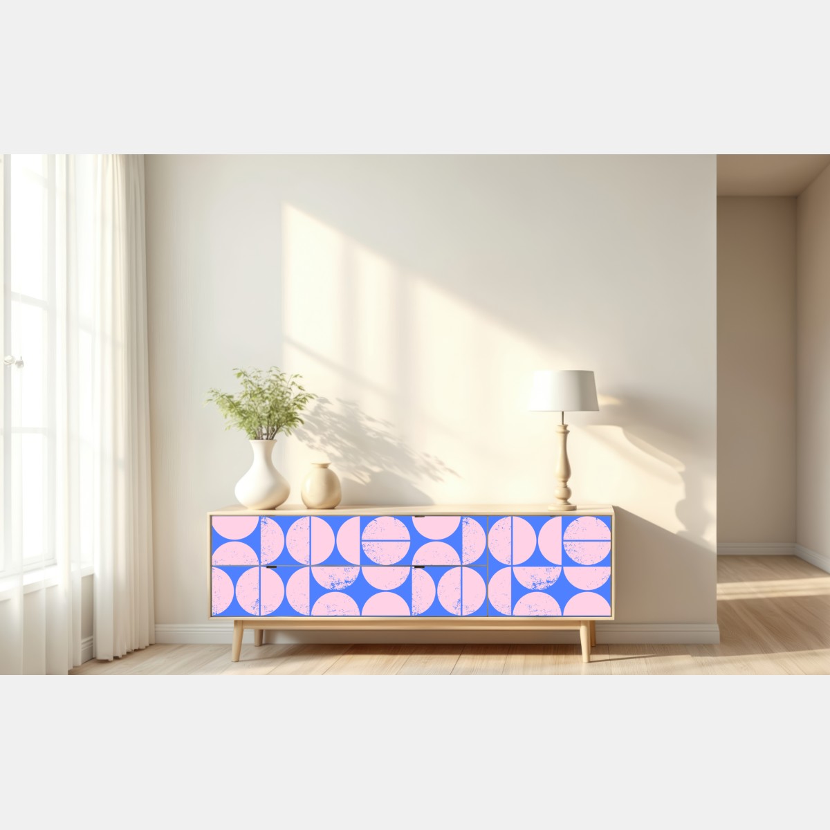 Naklejka repozycjonowalna pastelowy geometryczny wzór z kołami – Wallissimo® Naklejka repozycjonowalna pastelowy geometryczny wzór z kołami – Wallissimo®