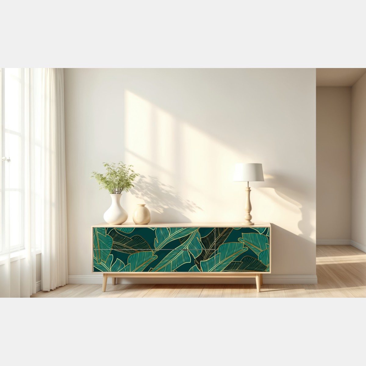 Naklejka repozycjonowalna złote tropikalne liście bananowca – Wallissimo® Naklejka repozycjonowalna złote tropikalne liście bananowca – Wallissimo®