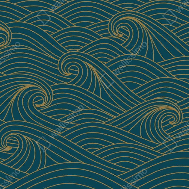 Naklejka repozycjonowalna turkusowy wzór fal ze złotymi liniami – Wallissimo® Naklejka repozycjonowalna turkusowy wzór fal ze złotymi liniami – Wallissimo®