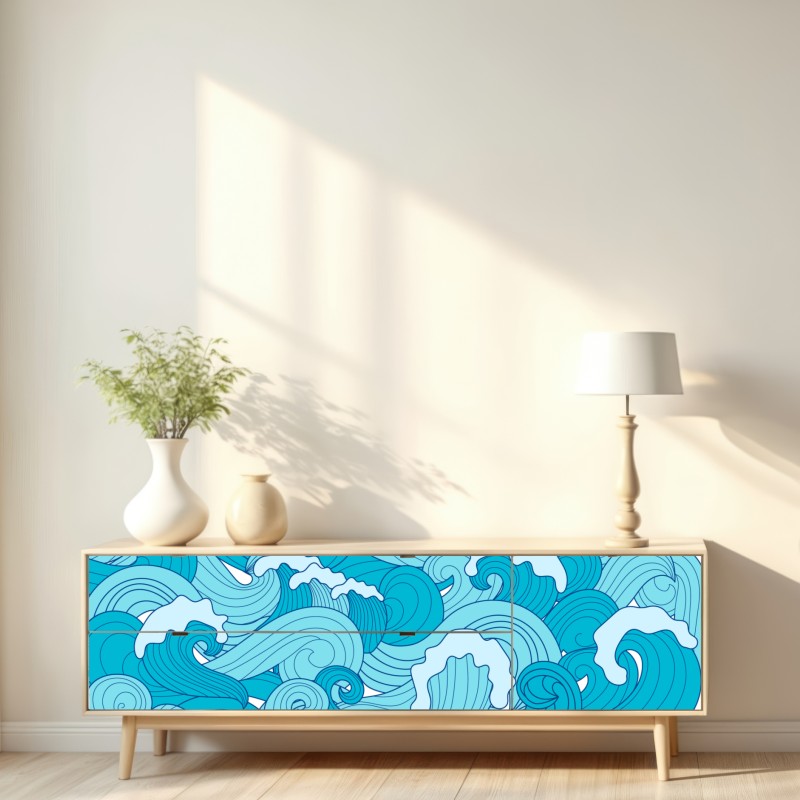 Naklejka repozycjonowalna niebieskie fale oceanu – Wallissimo® Naklejka repozycjonowalna niebieskie fale oceanu – Wallissimo®