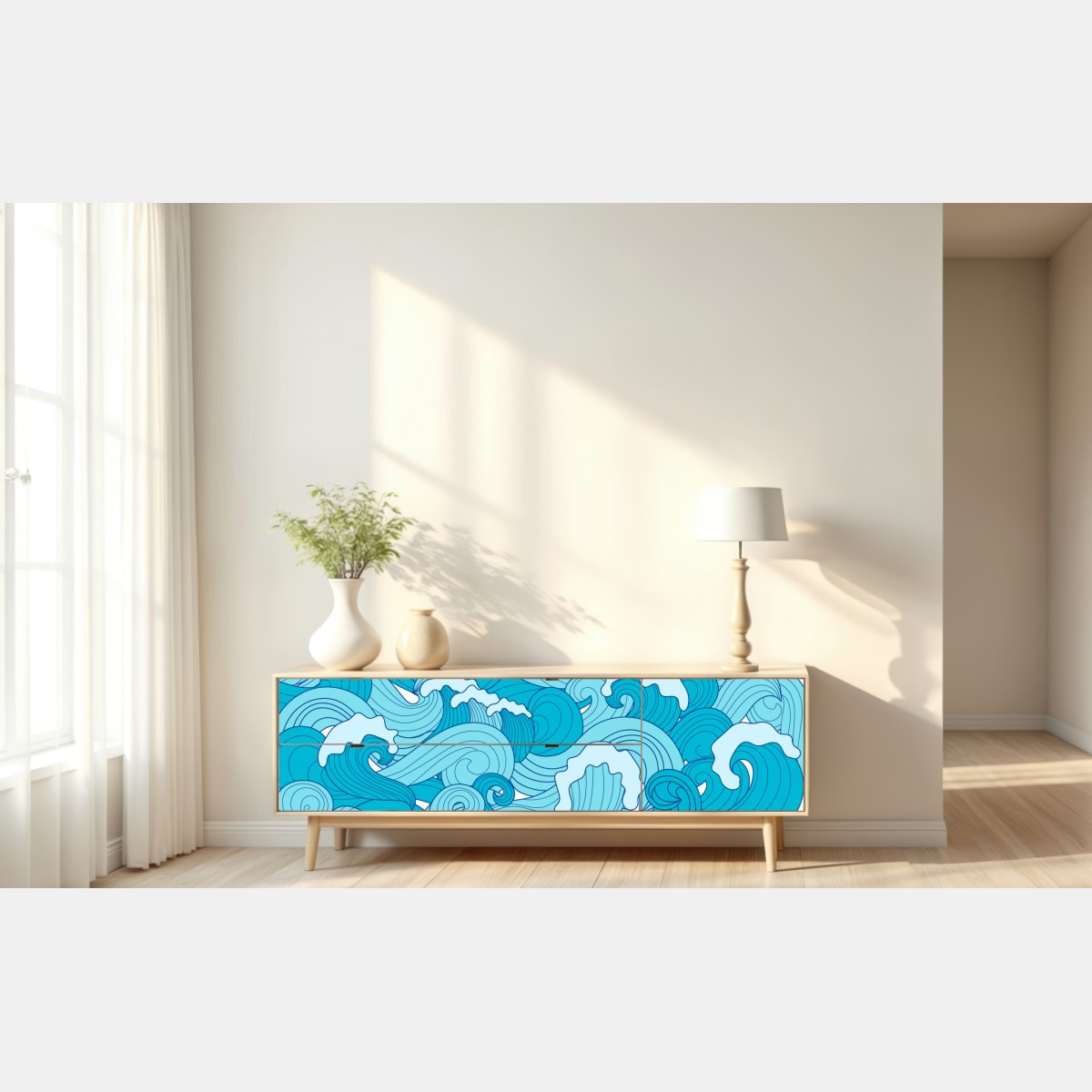 Naklejka repozycjonowalna niebieskie fale oceanu – Wallissimo® Naklejka repozycjonowalna niebieskie fale oceanu – Wallissimo®