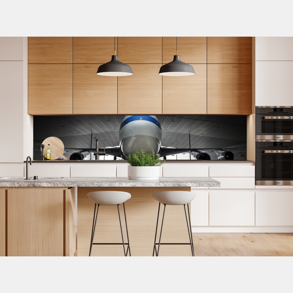 Naklejka repozycjonowalna samolot towarowy w hangarze - widok z przodu – Wallissimo® Naklejka repozycjonowalna samolot towarowy w hangarze - widok z przodu – Wallissimo®