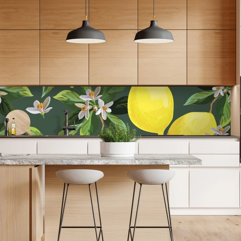 Naklejka repozycjonowalna botaniczny wzór z cytrynami – Wallissimo® Naklejka repozycjonowalna botaniczny wzór z cytrynami – Wallissimo®