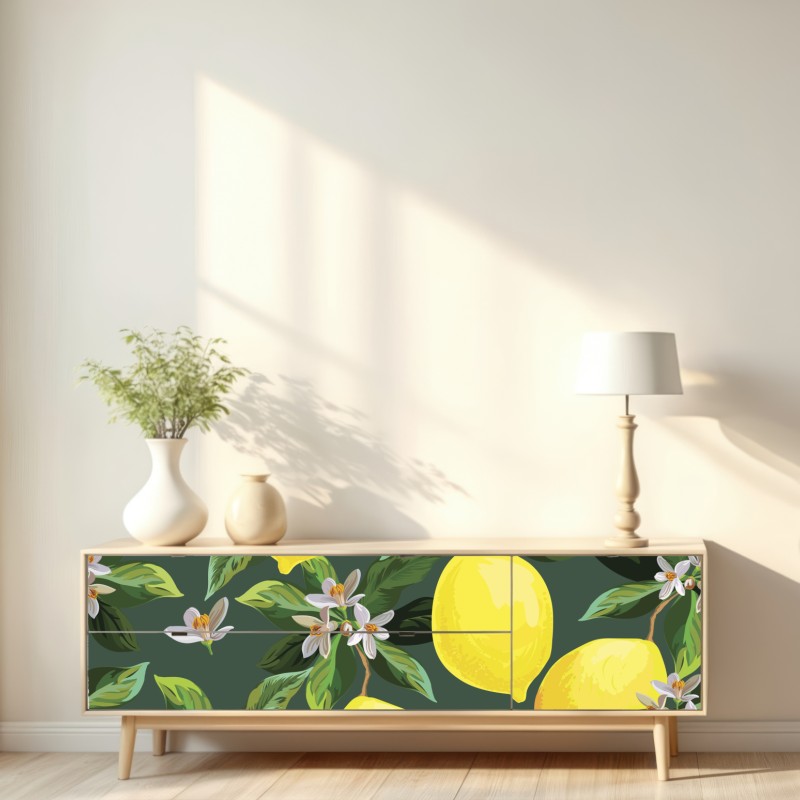 Naklejka repozycjonowalna botaniczny wzór z cytrynami – Wallissimo® Naklejka repozycjonowalna botaniczny wzór z cytrynami – Wallissimo®