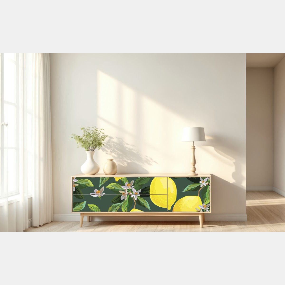 Naklejka repozycjonowalna botaniczny wzór z cytrynami – Wallissimo® Naklejka repozycjonowalna botaniczny wzór z cytrynami – Wallissimo®