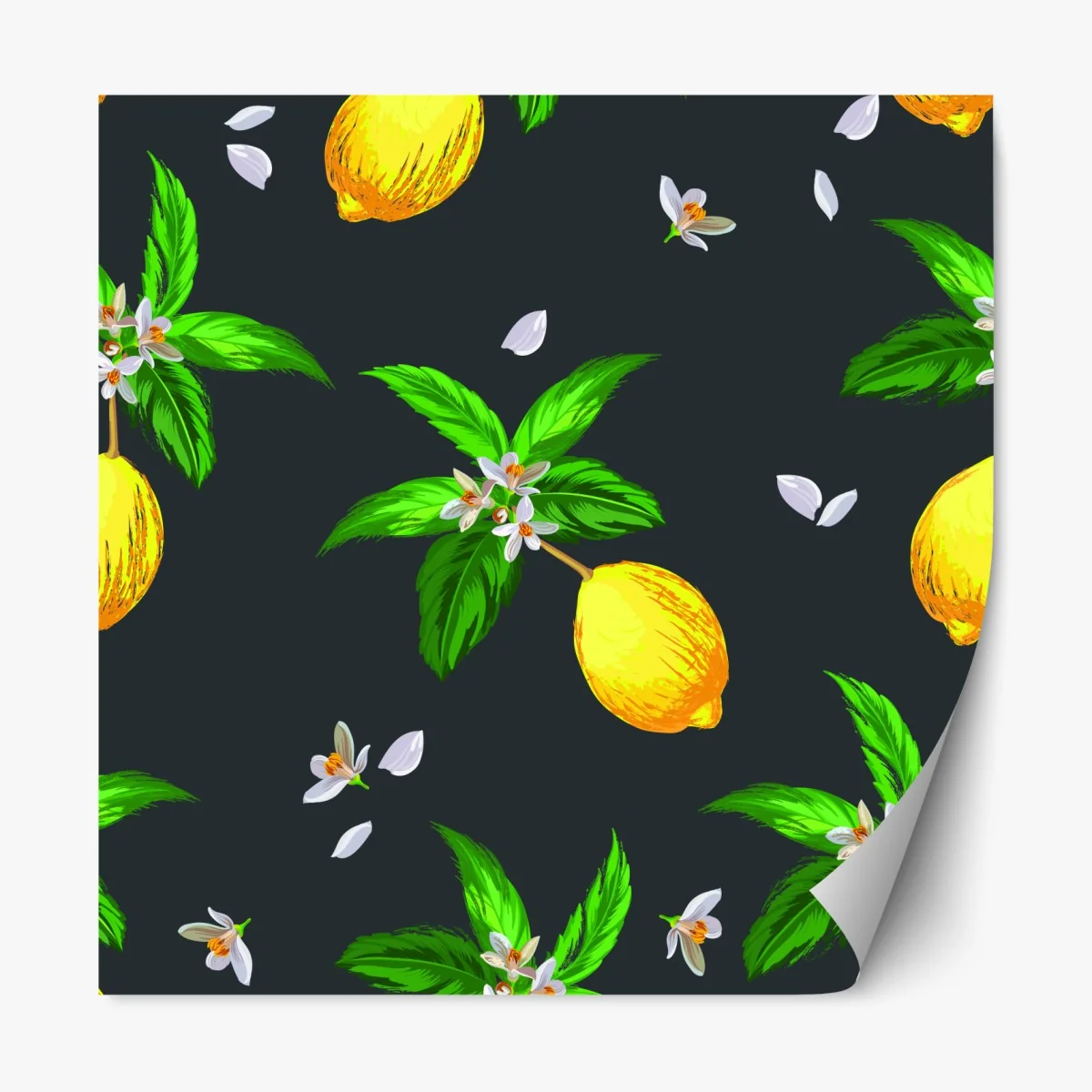Naklejka repozycjonowalna żywy wzór z cytrynami i liśćmi – Wallissimo® Naklejka repozycjonowalna żywy wzór z cytrynami i liśćmi – Wallissimo®