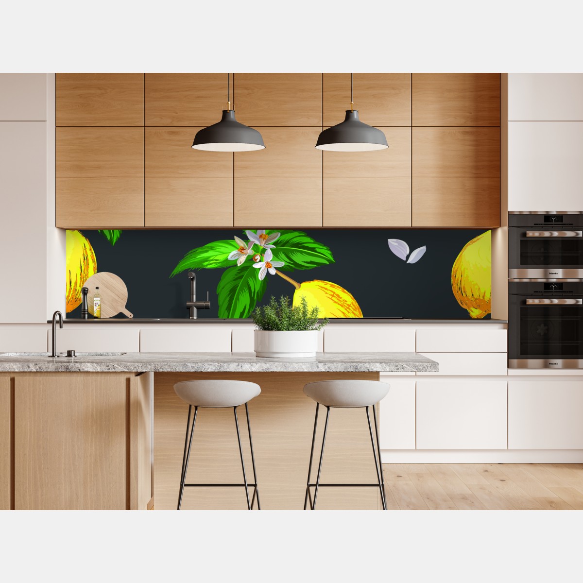 Naklejka repozycjonowalna żywy wzór z cytrynami i liśćmi – Wallissimo® Naklejka repozycjonowalna żywy wzór z cytrynami i liśćmi – Wallissimo®