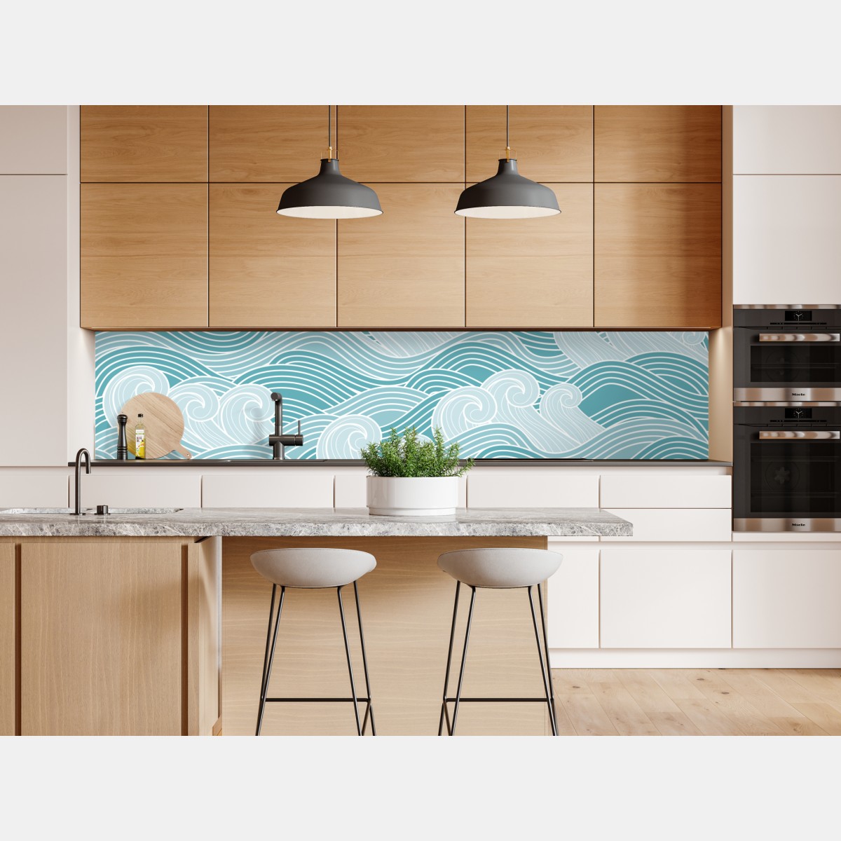 Naklejka repozycjonowalna spokojny turkusowy wzór fal – Wallissimo® Naklejka repozycjonowalna spokojny turkusowy wzór fal – Wallissimo®