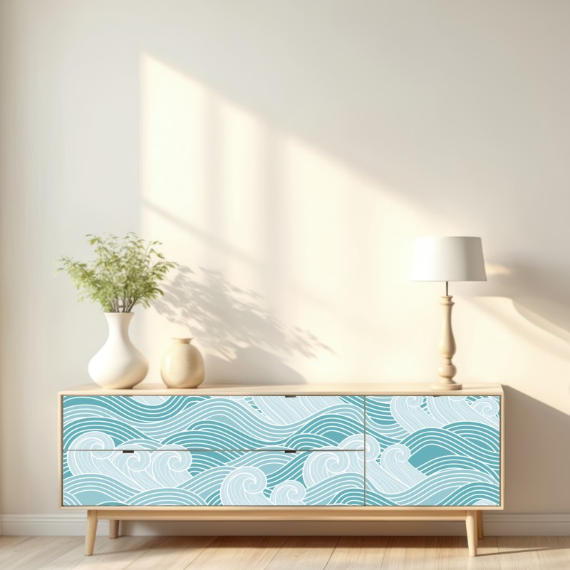 Naklejka repozycjonowalna spokojny turkusowy wzór fal – Wallissimo® Naklejka repozycjonowalna spokojny turkusowy wzór fal – Wallissimo®