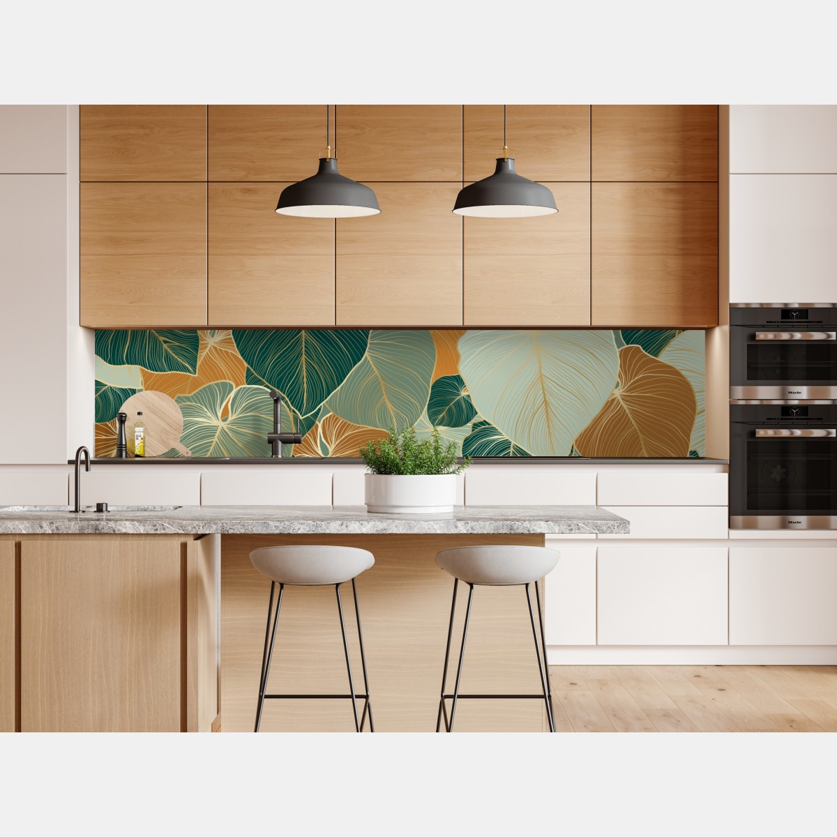 Naklejka repozycjonowalna turkusowy i złoty botaniczny wzór liści – Wallissimo® Naklejka repozycjonowalna turkusowy i złoty botaniczny wzór liści – Wallissimo®