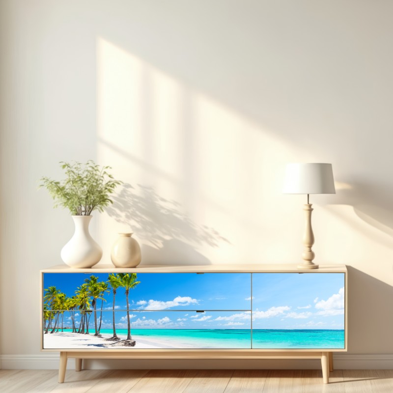 Naklejka repozycjonowalna panorama tropikalnej plaży w Punta Cana – Wallissimo® Naklejka repozycjonowalna panorama tropikalnej plaży w Punta Cana – Wallissimo®