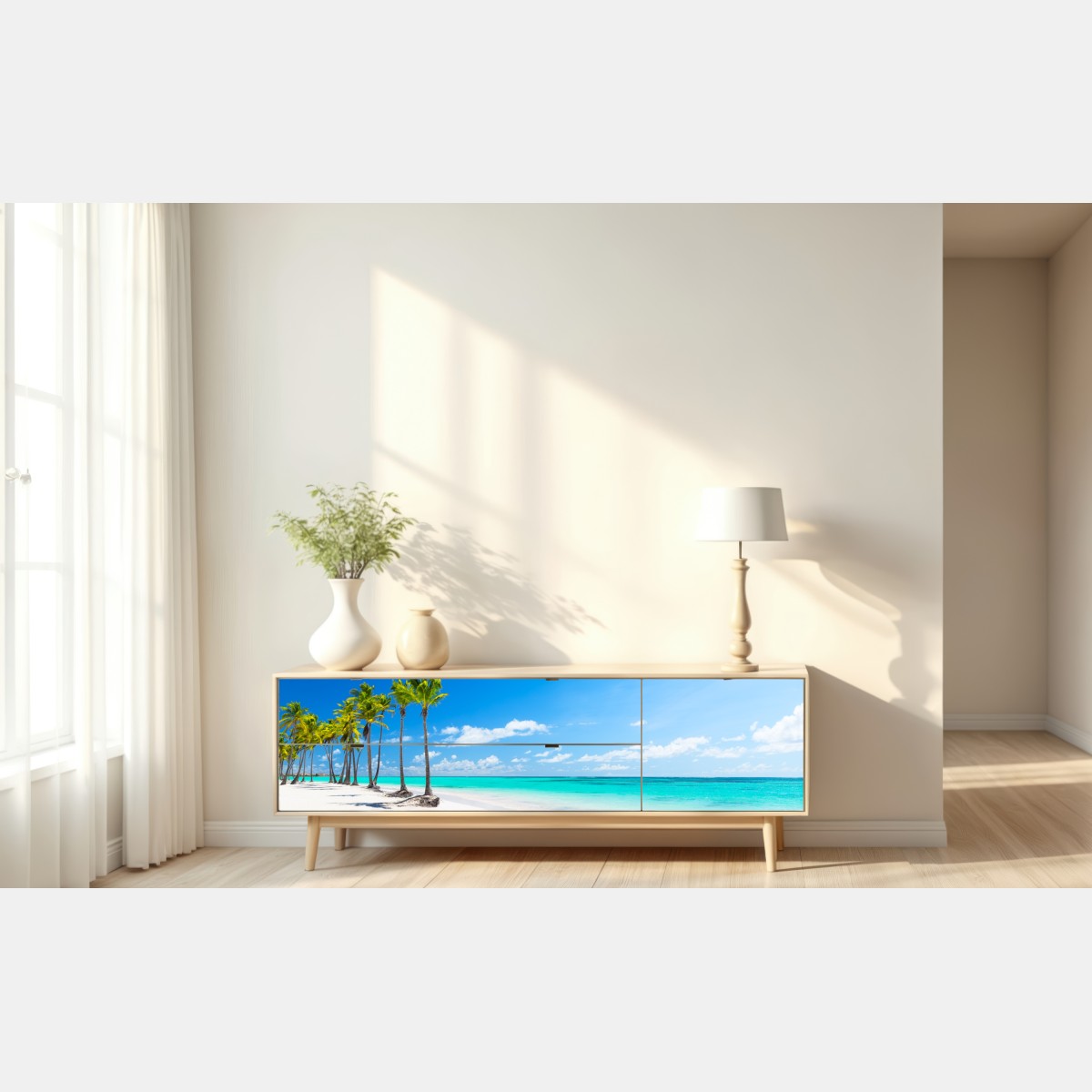 Naklejka repozycjonowalna panorama tropikalnej plaży w Punta Cana – Wallissimo® Naklejka repozycjonowalna panorama tropikalnej plaży w Punta Cana – Wallissimo®