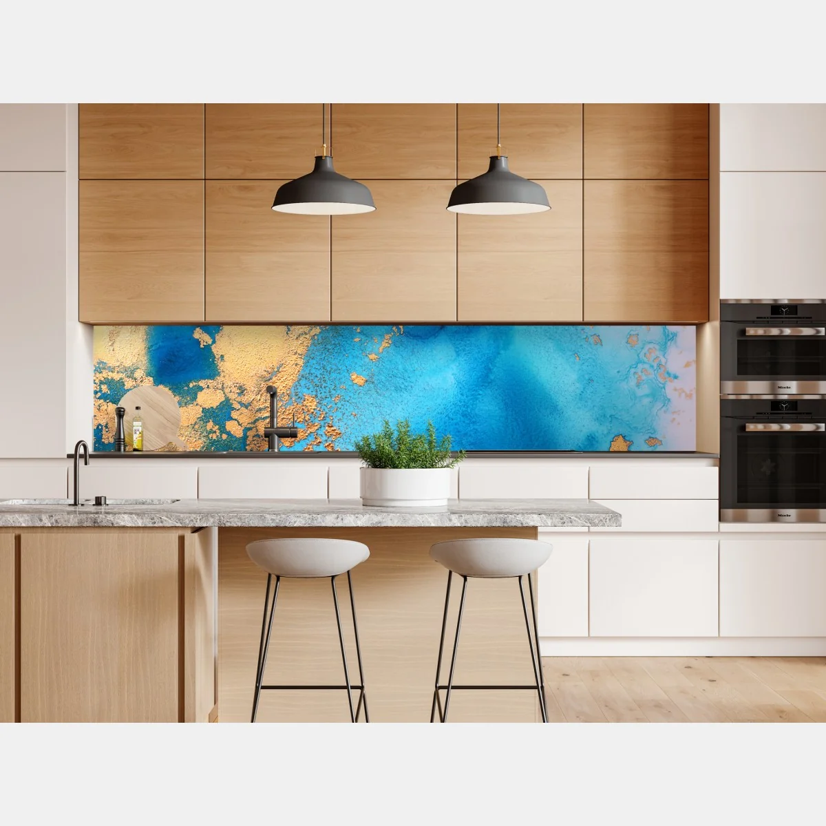 Naklejka repozycjonowalna niebiesko-złota abstrakcyjna tekstura oceanu – Wallissimo® Naklejka repozycjonowalna niebiesko-złota abstrakcyjna tekstura oceanu – Wallissimo®