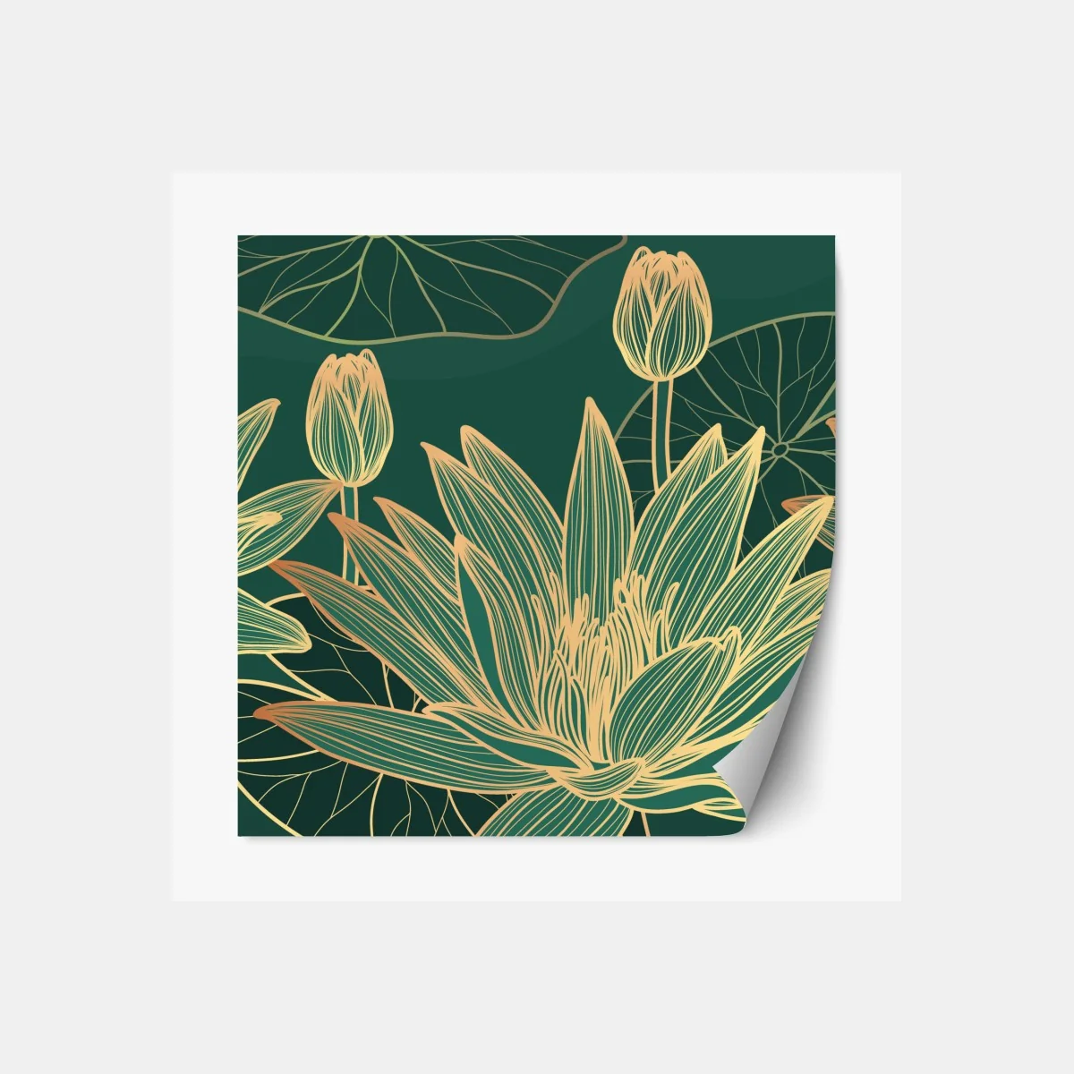Naklejka repozycjonowalna złote kwiaty lotosu na zielonym tle – Wallissimo® Naklejka repozycjonowalna złote kwiaty lotosu na zielonym tle – Wallissimo®