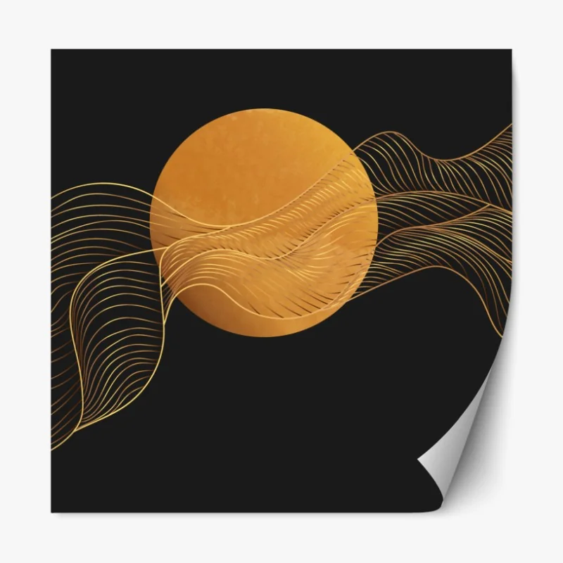 Naklejka repozycjonowalna złote fale na czarnym tle — abstrakcyjna kompozycja