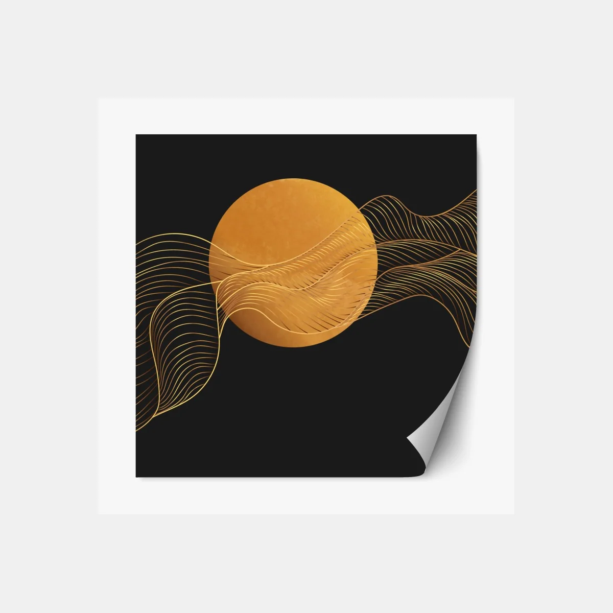 Naklejka repozycjonowalna złote fale na czarnym tle — abstrakcyjna kompozycja – Wallissimo® Naklejka repozycjonowalna złote fale na czarnym tle — abstrakcyjna kompozycja – Wallissimo®