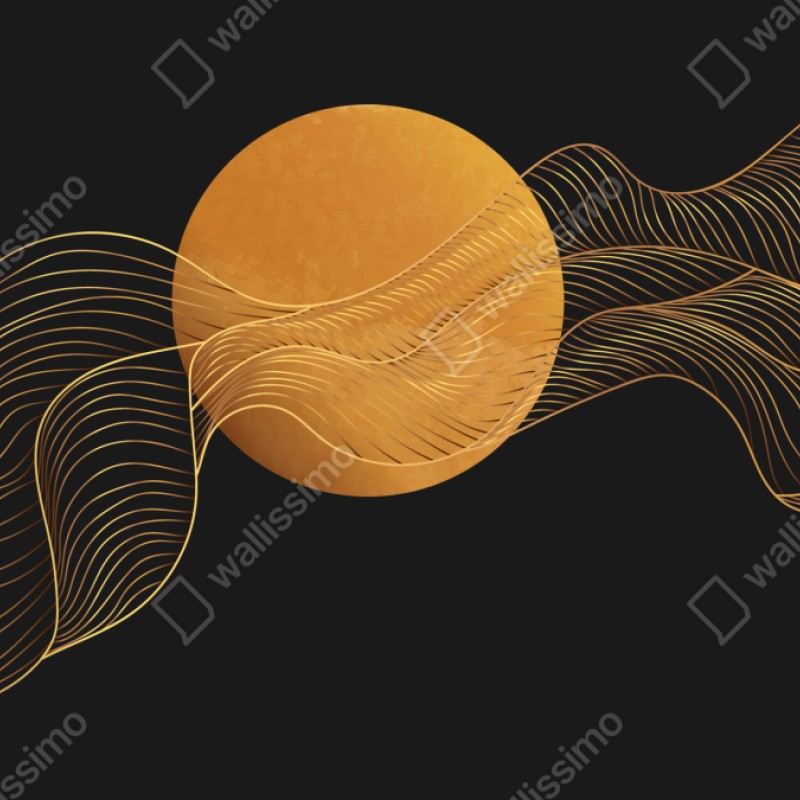Naklejka repozycjonowalna złote fale na czarnym tle — abstrakcyjna kompozycja – Wallissimo® Naklejka repozycjonowalna złote fale na czarnym tle — abstrakcyjna kompozycja – Wallissimo®