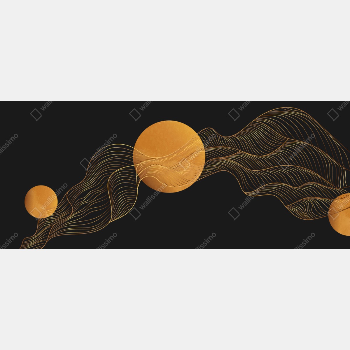 Naklejka repozycjonowalna złote fale na czarnym tle — abstrakcyjna kompozycja – Wallissimo® Naklejka repozycjonowalna złote fale na czarnym tle — abstrakcyjna kompozycja – Wallissimo®
