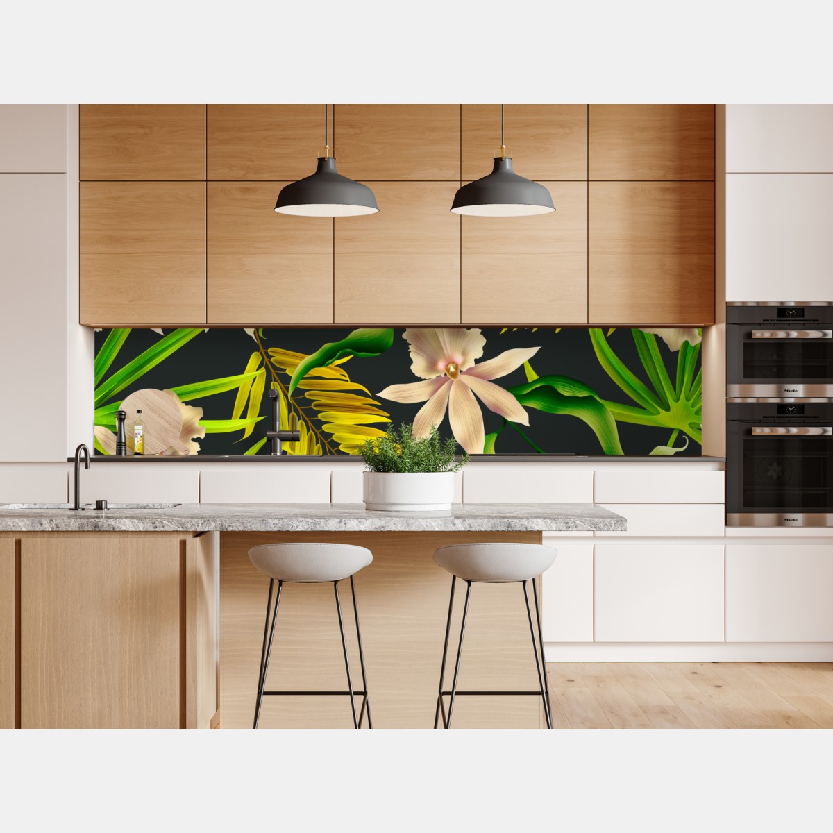 Naklejka repozycjonowalna tropikalny wzór storczyków na ciemnym tle – Wallissimo® Naklejka repozycjonowalna tropikalny wzór storczyków na ciemnym tle – Wallissimo®