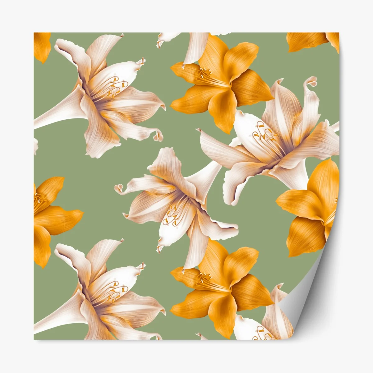 Naklejka repozycjonowalna złote lilie wzór botaniczny – Wallissimo® Naklejka repozycjonowalna złote lilie wzór botaniczny – Wallissimo®