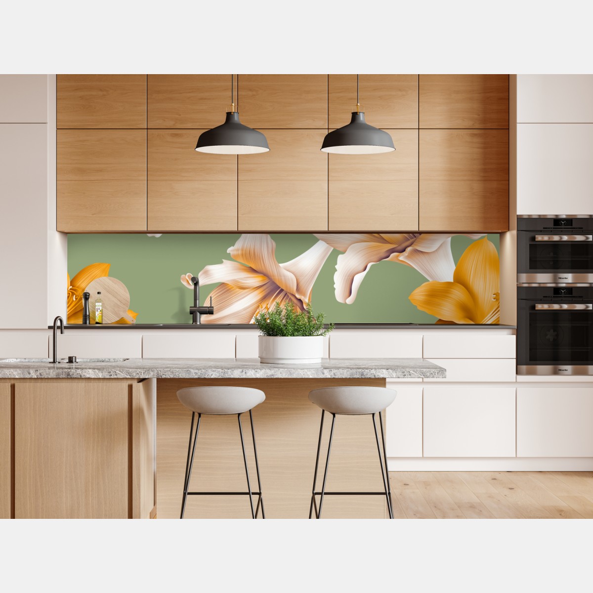 Naklejka repozycjonowalna złote lilie wzór botaniczny – Wallissimo® Naklejka repozycjonowalna złote lilie wzór botaniczny – Wallissimo®